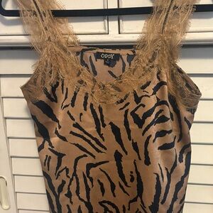 Tan and Black Lace Trim Top